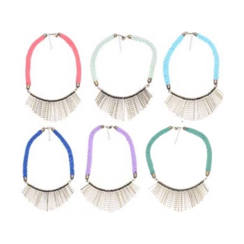 FABRIC SHORT NECKLACE WITH METAL BEADS