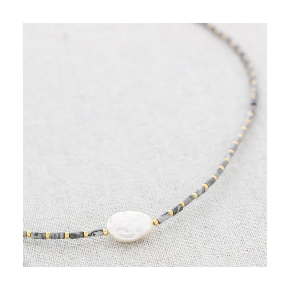 CULTIVATED PEARL STONES STEEL SHORT NECKLACE