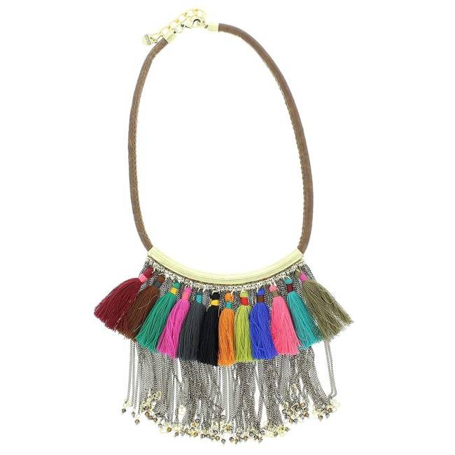 FRINGED METAL BEADS SHORT NECKLACE