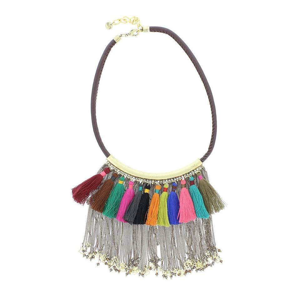FRINGED METAL BEADS SHORT NECKLACE