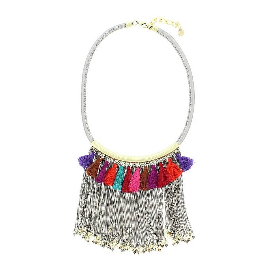 FRINGED METAL BEADS SHORT NECKLACE