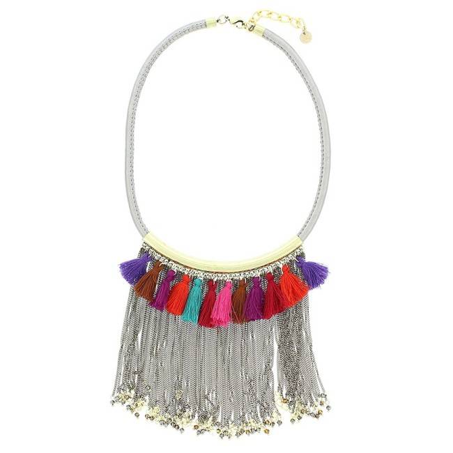 FRINGED METAL BEADS SHORT NECKLACE