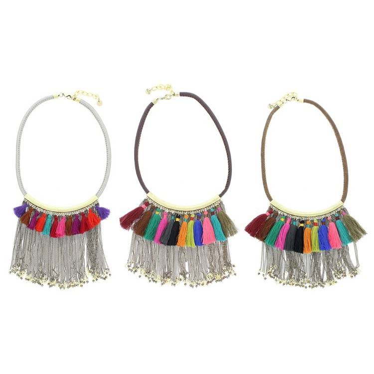 FRINGED METAL BEADS SHORT NECKLACE 2