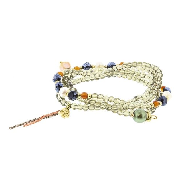 PULSERA ELÁSTICA CUENTAS METAL PIEDRAS
