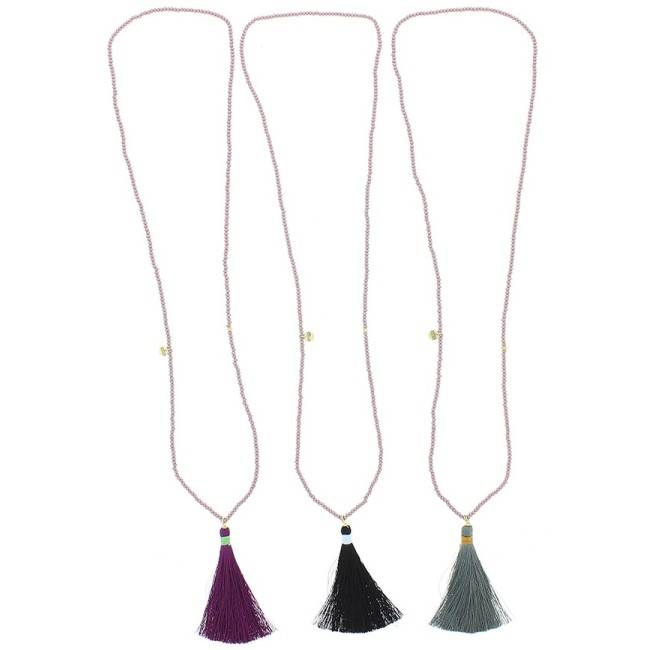 TASSEL FACETED BEADS LONG NECKLACE