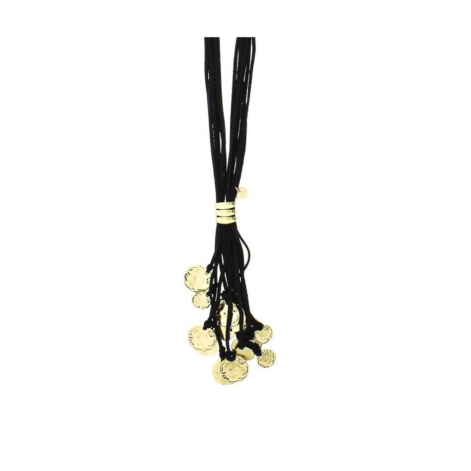 LONG SUEDE NECKLACE COLG. METAL