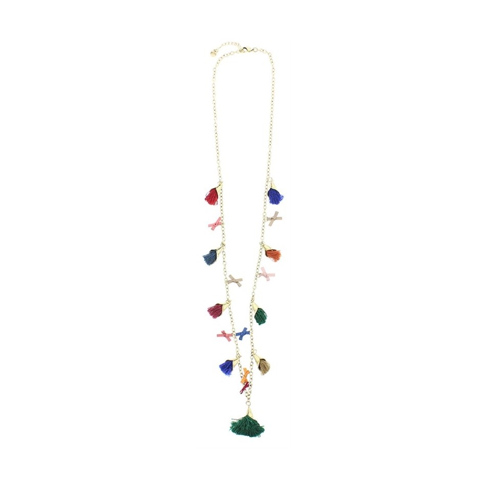 LONG CHAIN NECKLACE WITH FRINGE PENDANTS