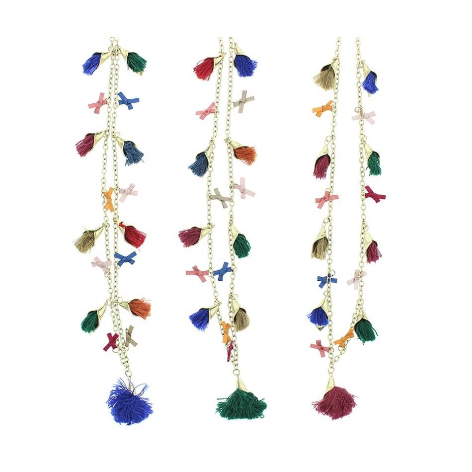 COLLAR LARGO CADENA COLGANTES FLECOS