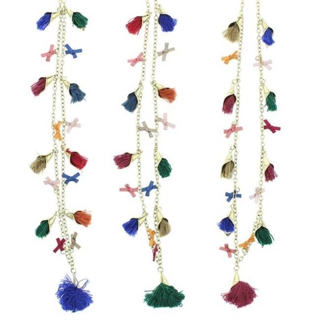 LONG CHAIN NECKLACE WITH FRINGE PENDANTS