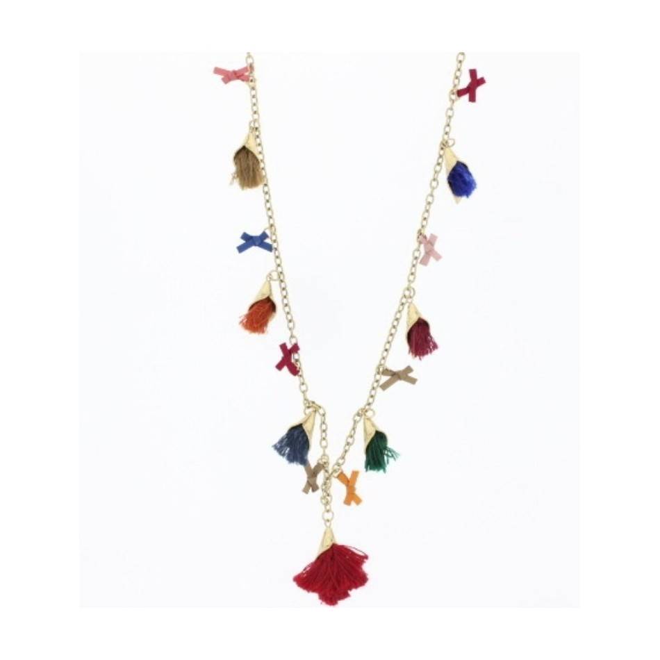 COLLAR LARGO CADENA COLGANTES FLECOS