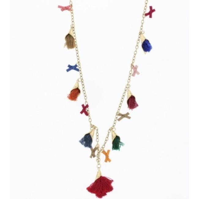 COLLAR LARGO CADENA COLGANTES FLECOS