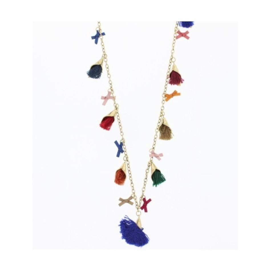 COLLAR LARGO CADENA COLGANTES FLECOS