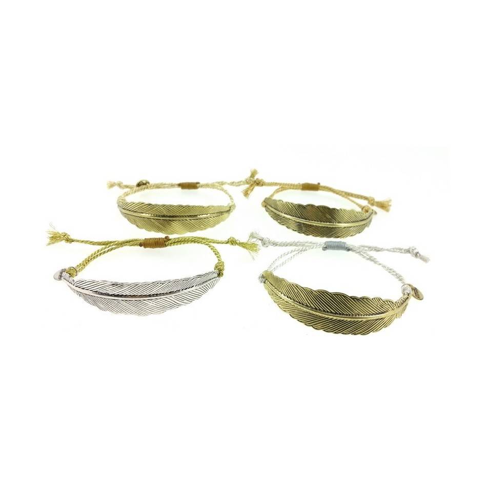 PULSERA MACRAMÉ HOJA METAL