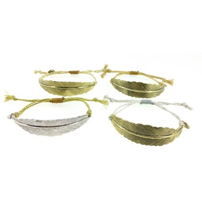 PULSERA MACRAMÉ HOJA METAL