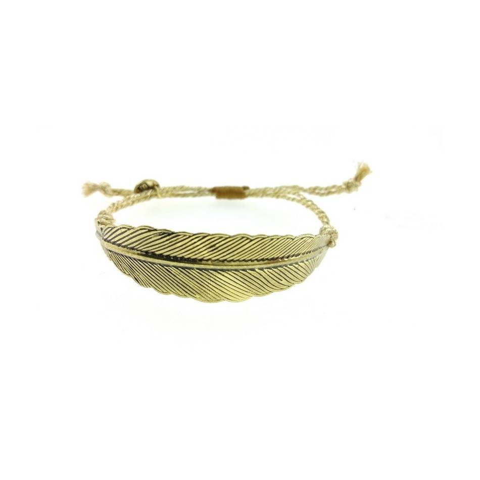 PULSERA MACRAMÉ HOJA METAL