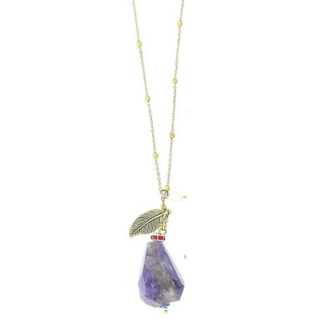 LONG PENDANT CHAIN NECKLACE STONE