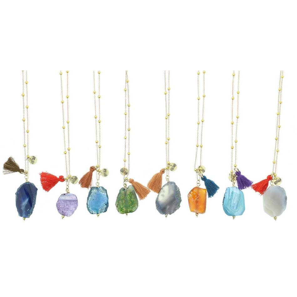 LONG STONE BALLS CHAIN NECKLACE