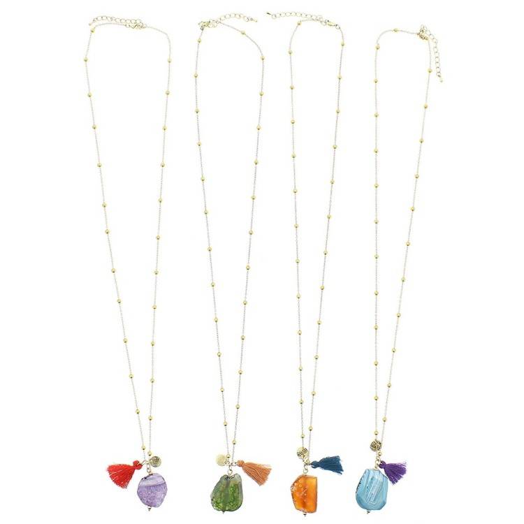 LONG STONE BALLS CHAIN NECKLACE
