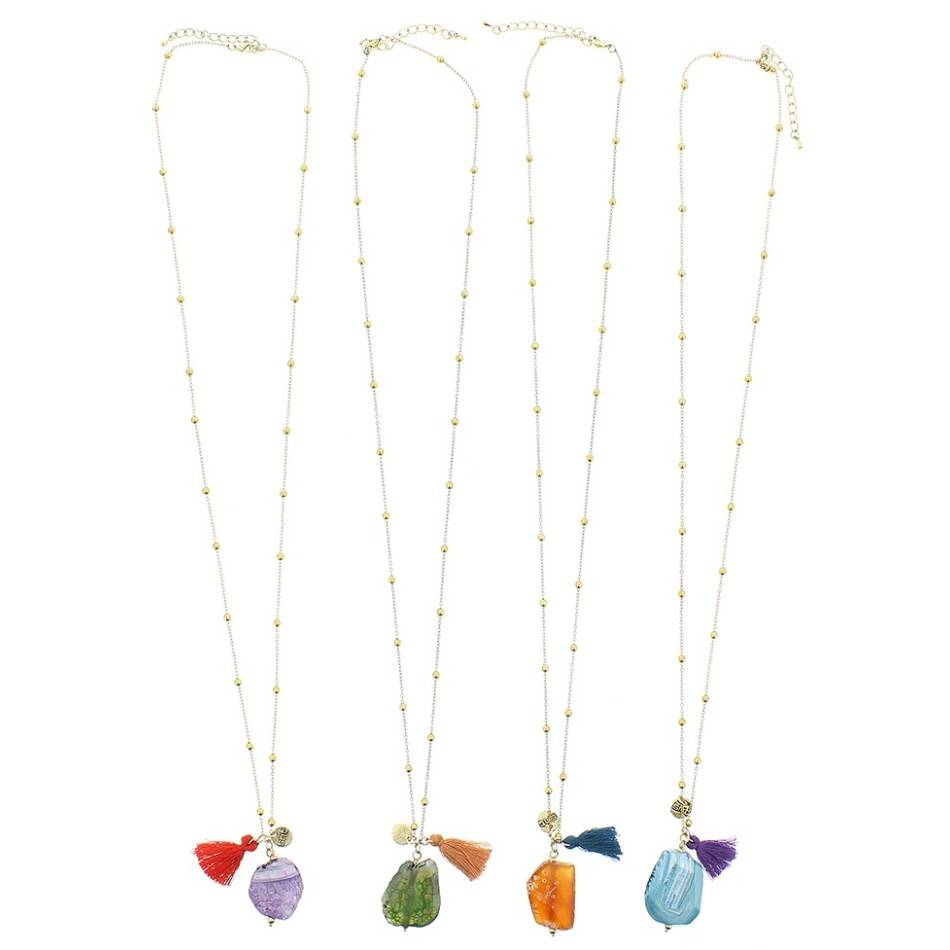 COLLAR LARGO CADENA BOLAS COLG PIEDRA