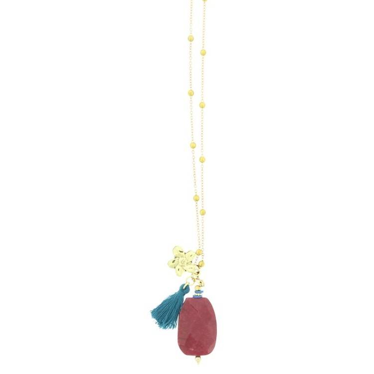 COLLAR LARGO CADENA BOLAS COLG PIEDRA