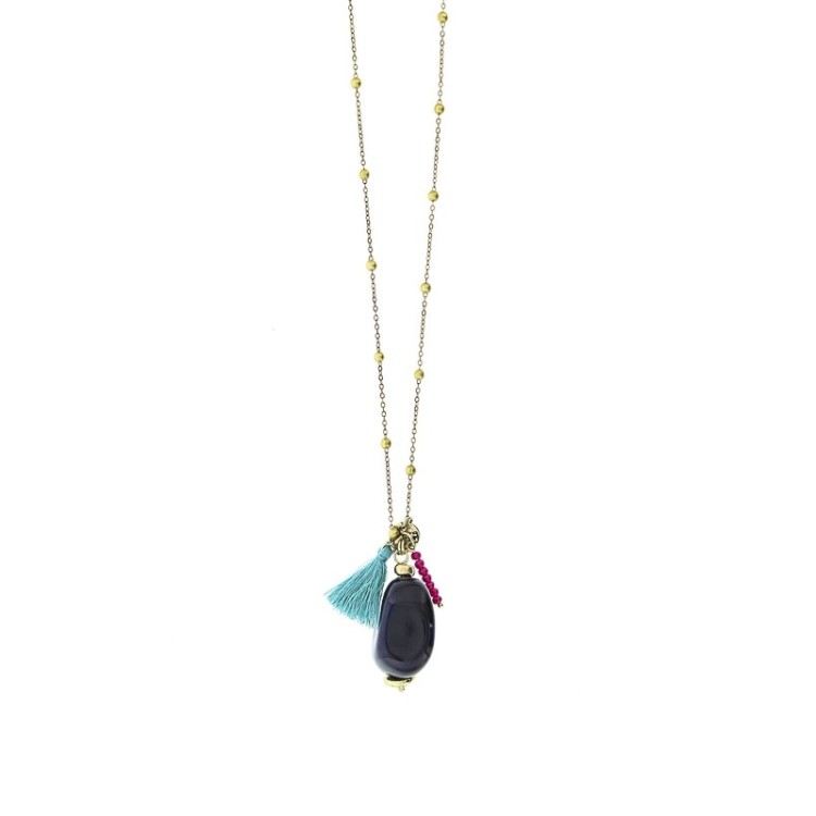 COLLAR LARGO CADENA BOLAS COLG. PIEDRA