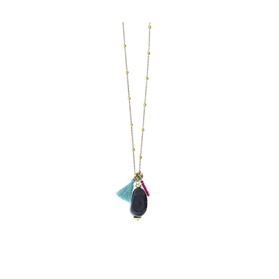COLLAR LARGO CADENA BOLAS COLG. PIEDRA