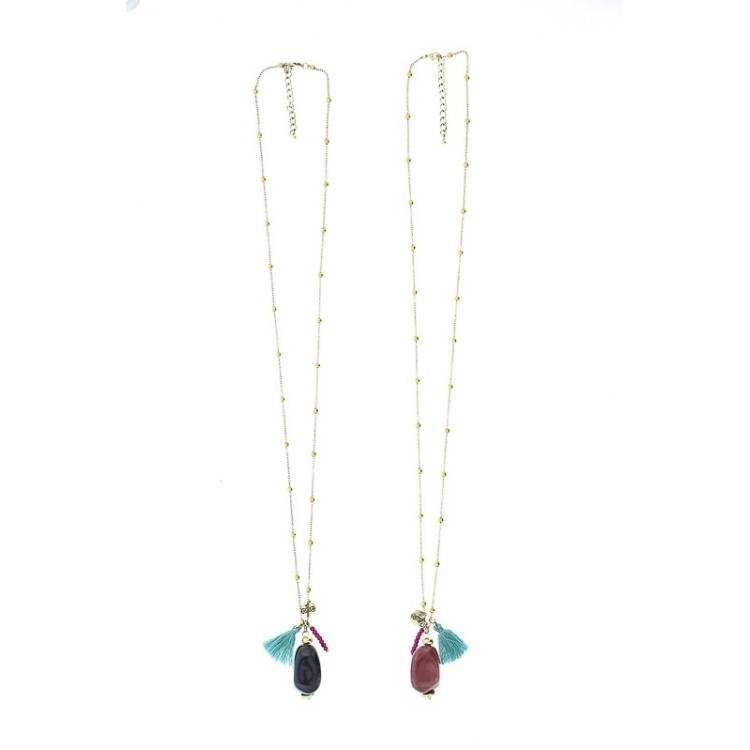 LONG NECKLACE WITH BALL CHAIN HANGING. STONE 2