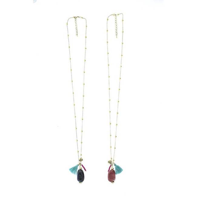 LONG NECKLACE WITH BALL CHAIN HANGING. STONE
