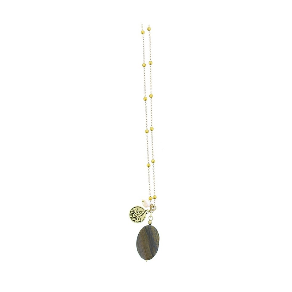 LONG NECKLACE STONE FRINGE PENDANT