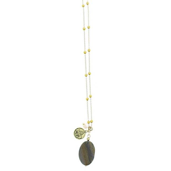 LONG NECKLACE STONE FRINGE PENDANT