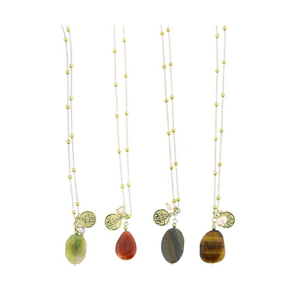 LONG NECKLACE STONE FRINGE PENDANT