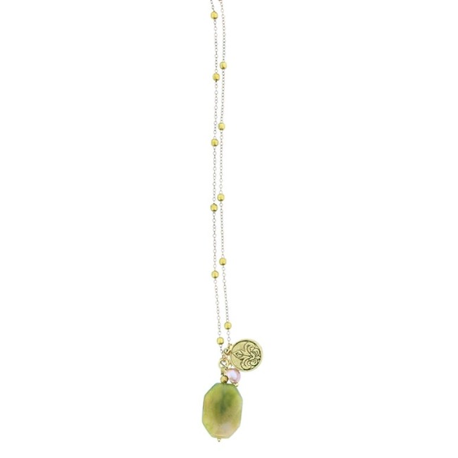 LONG NECKLACE STONE FRINGE PENDANT