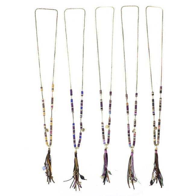 LONG NECKLACE HANGING FIMO BEADS FRINGE