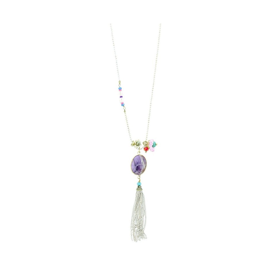 LONG PENDANT NECKLACE FRINGE STONE