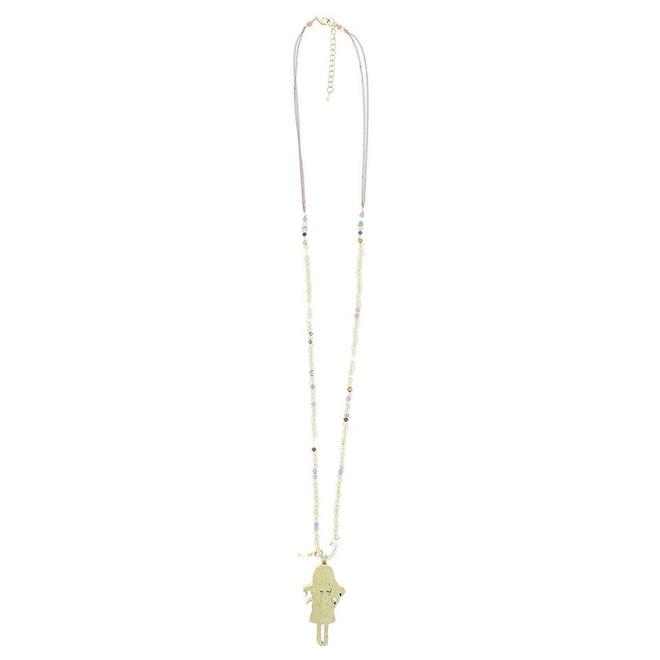 LONG NECKLACE METAL PENDANT BEADS