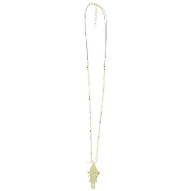 LONG NECKLACE METAL PENDANT BEADS