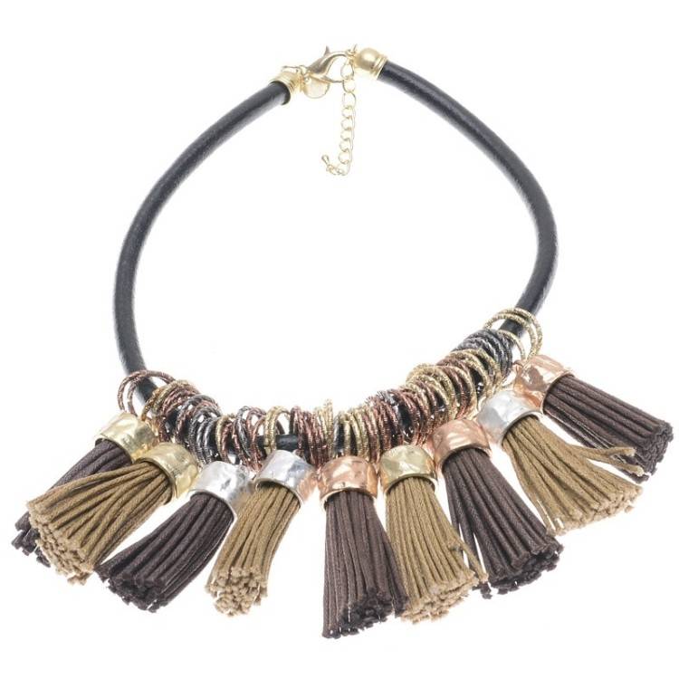 FRINGED LEATHER SHORT NECKLACE