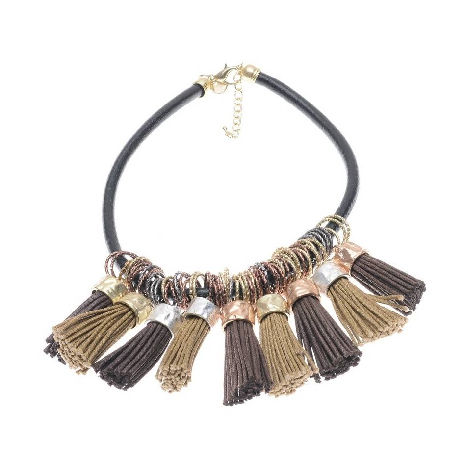 FRINGED LEATHER SHORT NECKLACE