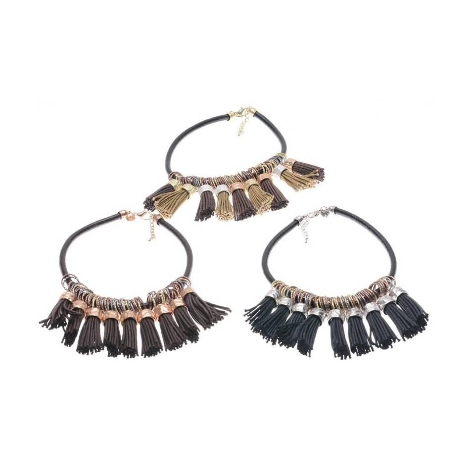 FRINGED LEATHER SHORT NECKLACE
