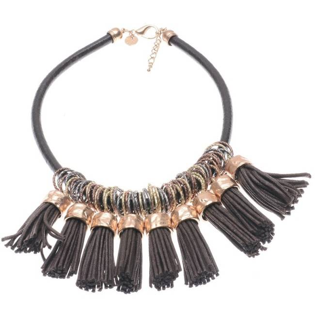 FRINGED LEATHER SHORT NECKLACE