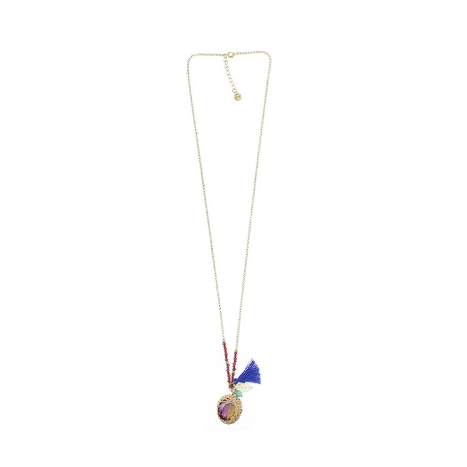 LONG STONE NECKLACE WITH CRYSTAL PENDANT