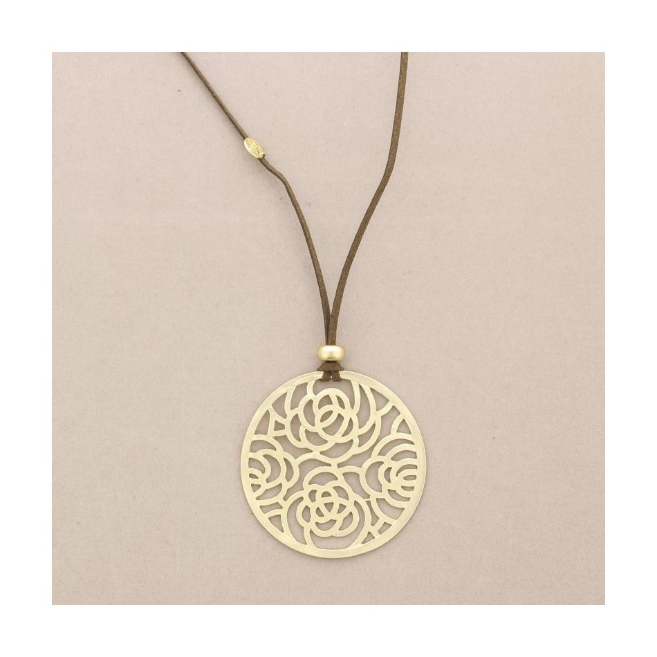 LONG NECKLACE PENDANT METAL FRETWORK MEDALLION