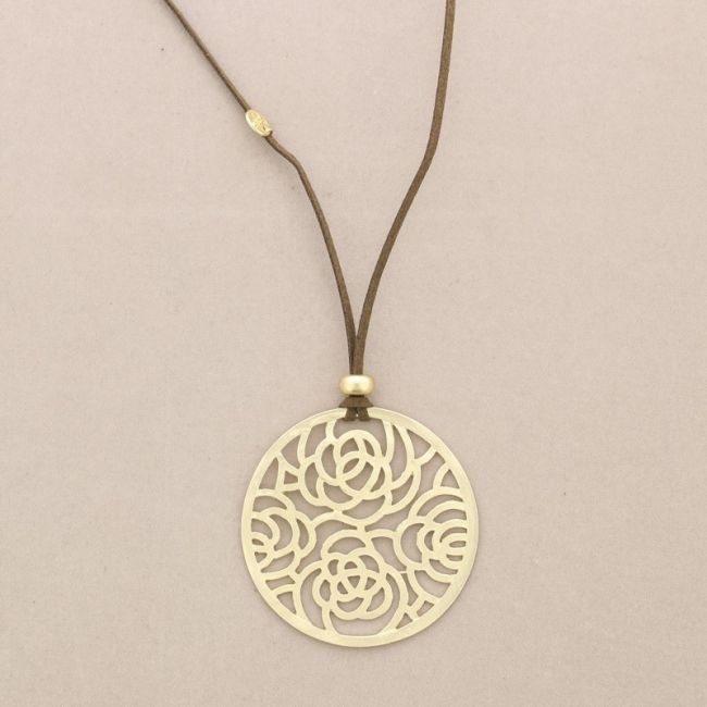LONG NECKLACE PENDANT METAL FRETWORK MEDALLION