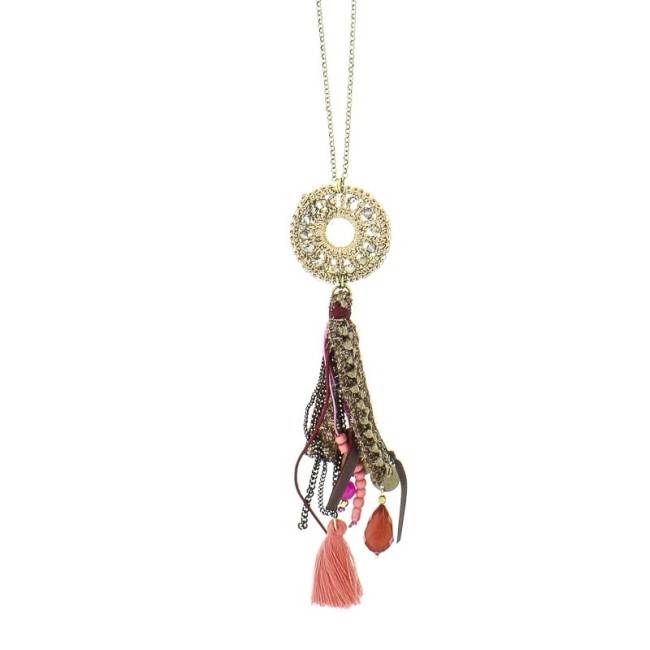 LONG POMPOM CIRCLE NECKLACE
