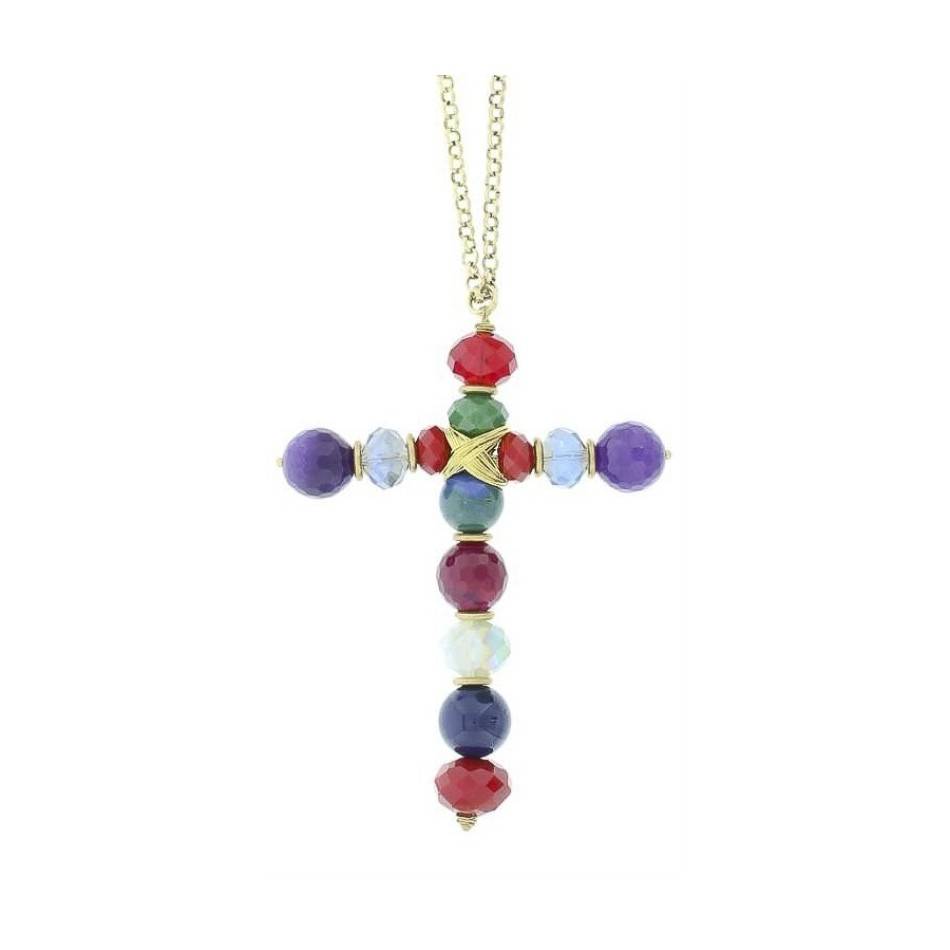 LONG PENDANT NECKLACE CROSS STONES