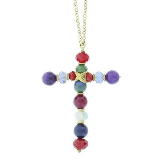 LONG PENDANT NECKLACE CROSS STONES