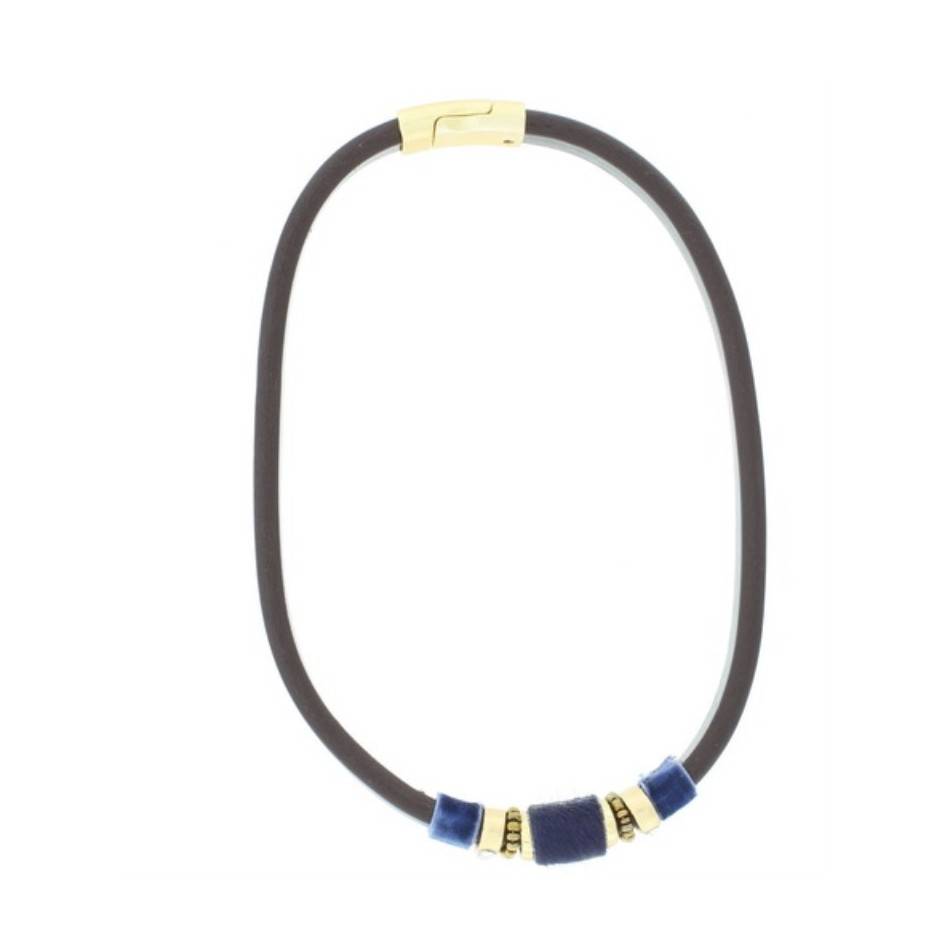LEATHER SHORT NECKLACE WITH BEADS