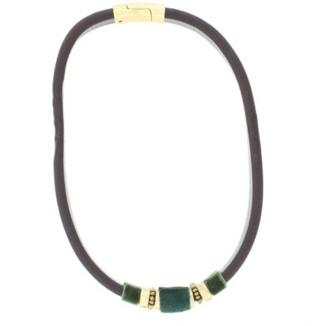 LEATHER SHORT NECKLACE WITH BEADS