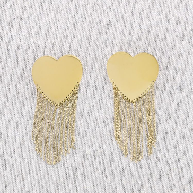 STEEL EARRINGS HEART PENDANT CHAINS