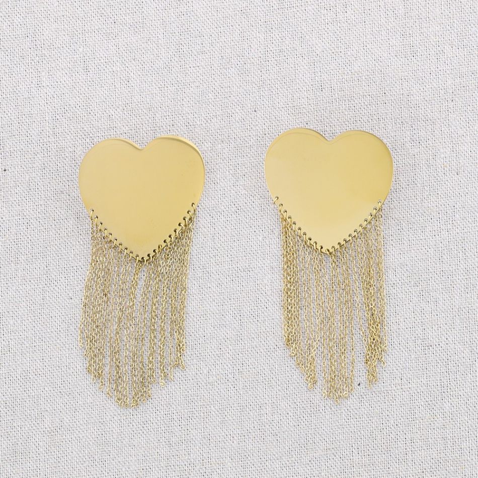 STEEL EARRINGS HEART PENDANT CHAINS